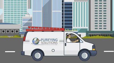 A Purifying Solutions service van on its way through the city